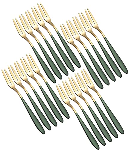 Image of Mini Cocktail Forks Appetizer Forks 18 /10 Stainless Steel Fruit Forks Dessert Forks Tasting Forks Appetizer Small Forks Set Appetizer Cake Fruit Forks Set (Green,Set of 20)
