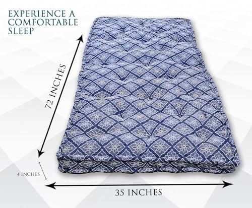 Image of Adim's Soft Cotton Box Quilt Mattress | 36X72X5 Inches | Blue Jacquard Design | Offers a Combination of Comfort, Durability and Style, Making it an Excellent Choice for a Restful Night's Sleep