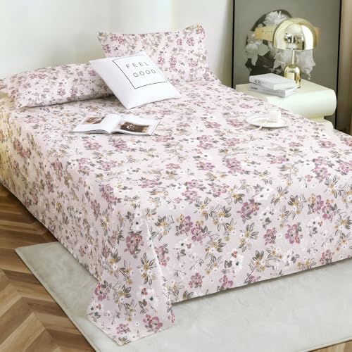 Image of Story@Home 190 TC Cotton Double Bedsheet Set with 2 Pillow Covers | Soft Breathable Fabric | 250 x 225 cm Double Bed Sheet | Light Pink & Brown Floral Printed Bedding for Bedroom