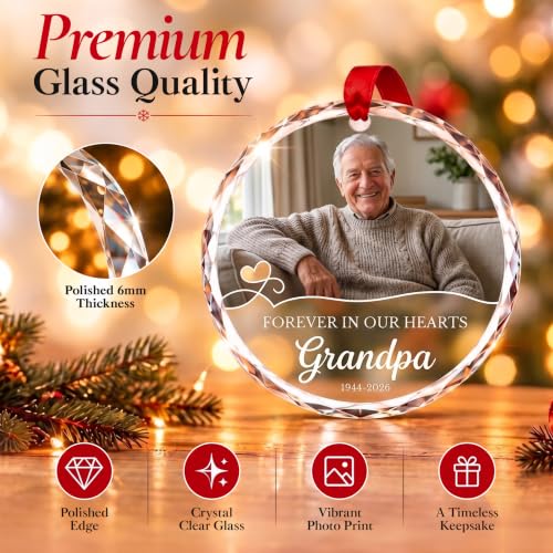 Image of Memorial Christmas Ornament 2026, Personalized Glass Photo Keepsake