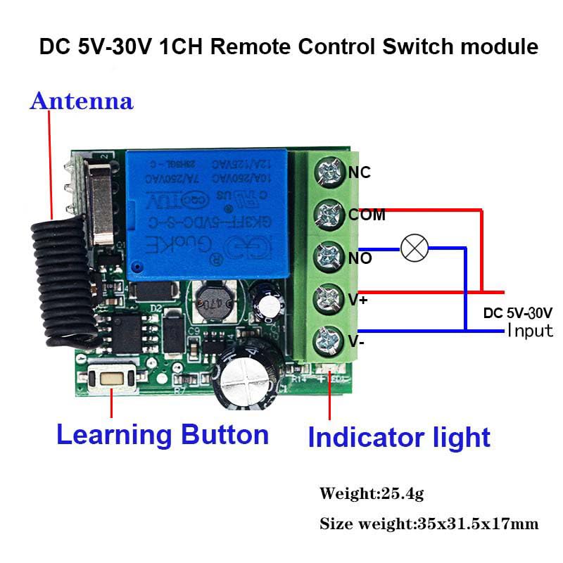QIACHIP 433Mhz RF Remote Control Relay Switch DC 5V 12V 24V 60V 1CH Wireless Relay Momentary Module For garage door opener DIY - Image 2