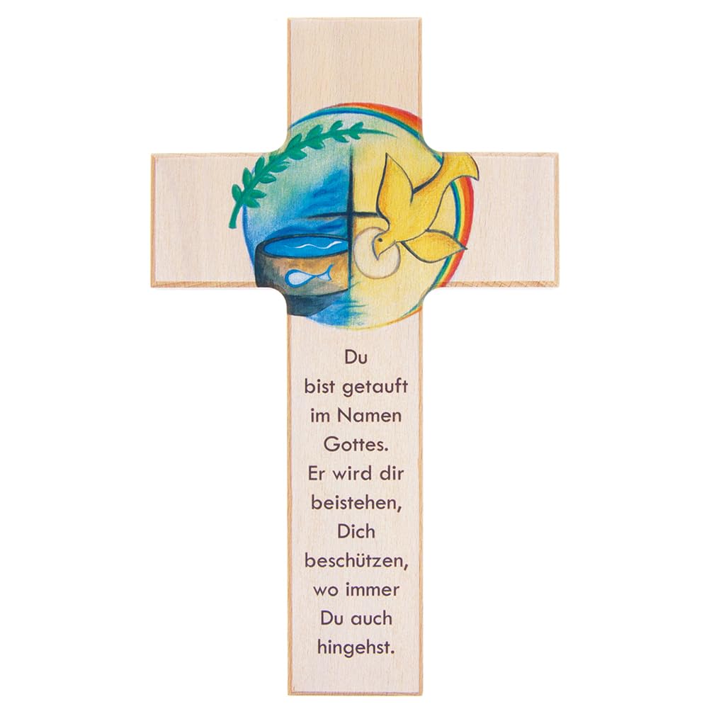 FRITZ COX Croce per bambini – 'Dio ti regala la beneficia' 15 cm – Croce da parete per bambini e un regalo grande per battesimo