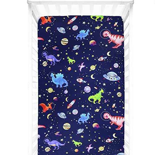 Image of GFU Baby Crib Sheet for Boy, Super Soft Fitted Crib Sheet for Standard Crib and Toddler Mattresses, 52×28 Inch (Dinosaur&Space)