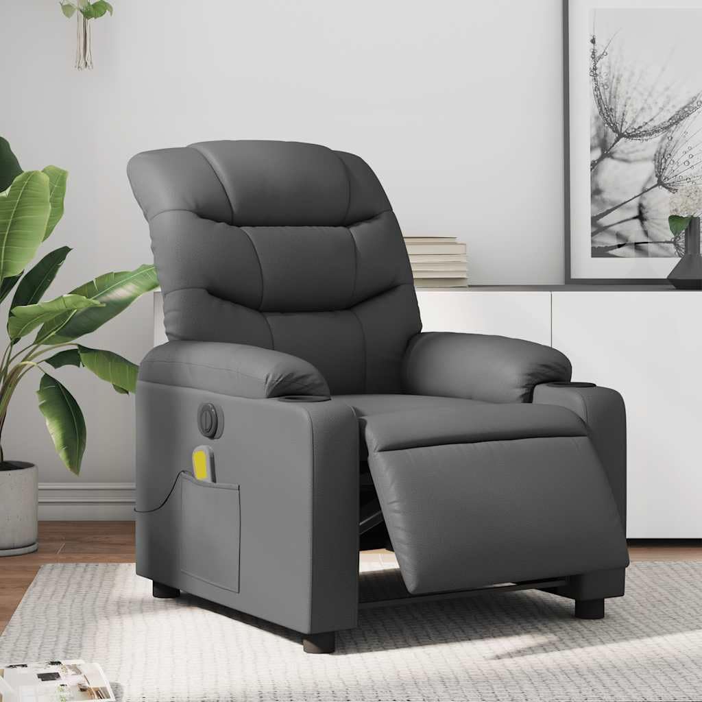Sillón de masaje eléctrico con 6 puntos de vibración, piel sintética, 75,5 x 93 x 99,5 cm, sillón relax con motor eléctrico para respaldo y reposapiés, bolsillo lateral, estructura estable