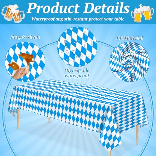 Image of Mulbozy Oktoberfest Tablecloth 4 Pack, 54 x 108 Inch Plastic Table Cloth
