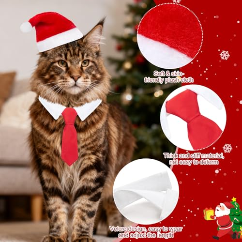 MELLIEX 2 Stück Weihnachten Hundekostüm, Hunde Katzen Weihnachtsmützen und Krawatte Weihnachtskostüm Zubehör Set für Haustier(46cm