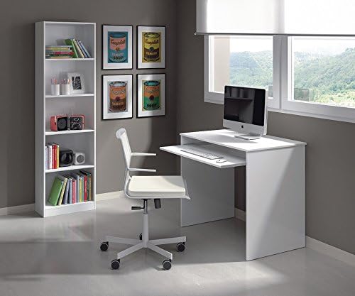 Small White Gloss Home Office Computer Desk with Keyboard Tray