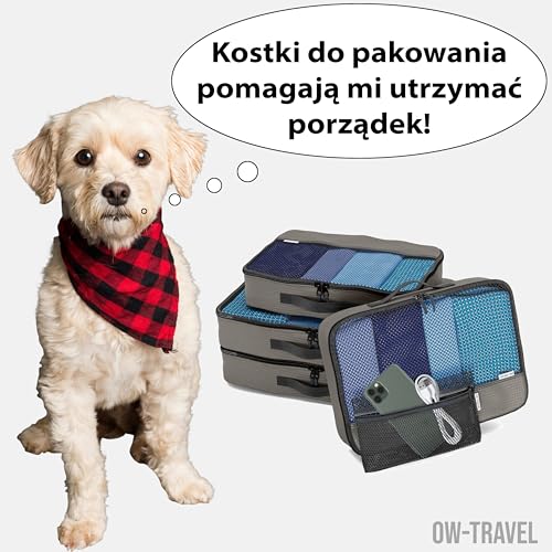 OW-Travel Pakowanie Kostek dla Torby na Walizki 2 Średnie 2 Duże Przechowywanie Ubrań z Organizerami Podróżnymi I Organizerami Na Zamek Do Walizek Toreb Plecaka Bagażu 5 Sztuk Szary