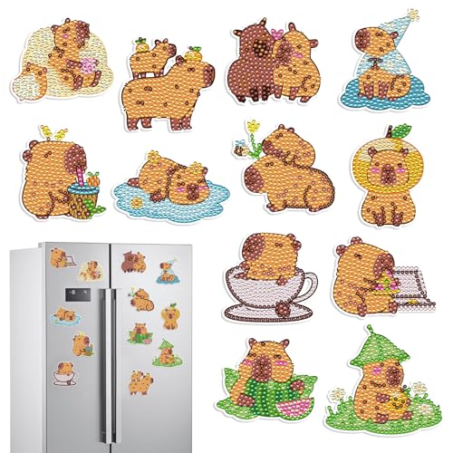 Imanes Decorativos Capybara Diamond Art 12 piezas