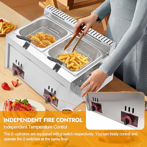 robwibw Gas Fritteuse Gastro 20L Gewerbliche Doppel Gasfritteuse Edelstahl Profi Gasfritteuse Mit Pommeskorb Für Restaurant, Heimküche, Snackbar – Bild 6
