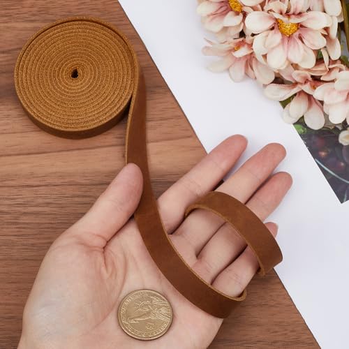GORGECRAFT 2mx12.5mm Crazy Horse Genuine Leather Cord Full Grain Cow Hide Leather String AB Grade Flat Yellow Cow Leather Strap Top Grain Real Leather Tooling Strip for Crafting Sewing Hobby Camel - Image 3