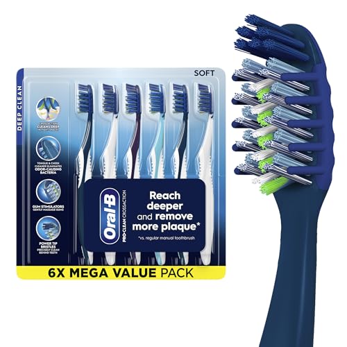 Oral-B Pro Health CrossAction Plaque Removal toothbrushes, 6 Count Toothbrush Soft, Deep Reach in...