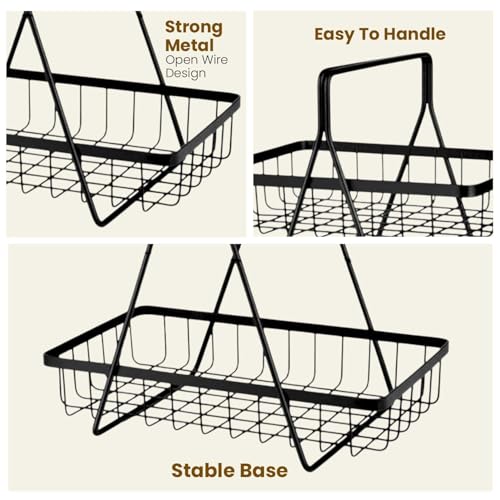 Image of Go Hooked 2 Tier Metal Fruit Basket for Dining Table | Space Saving Countertop Wire Storage Stand for Fruits, Vegetables & Bread | Multipurpose Metal Vanity & Home Organizer with Vertical Design