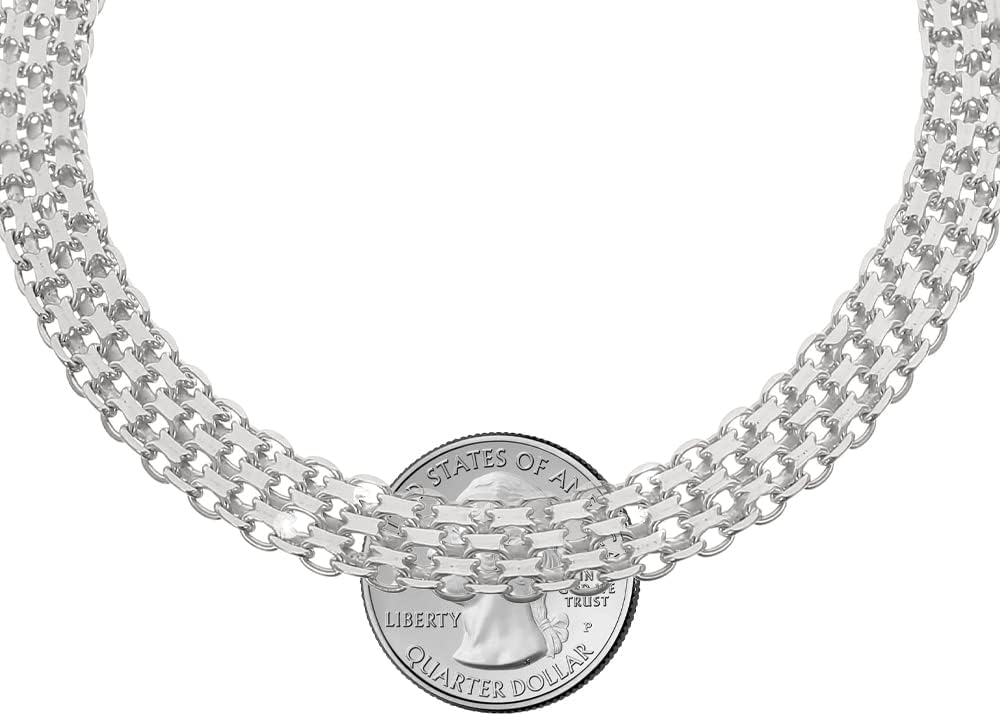 Savlano 925 Sterling Silver Italian 10mm & 15mm Bismark Diamond Cut Mesh Link 7.5 Inches Chain Bracelet With Gift Box For Women - Made in Italy - Image 3