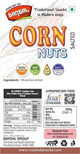 Image of Bansal Snax Kashmiri Corn Nuts Salted | Roasted Snacks, Oil Free, Ready to Eat | (Pack of 2) (200g X 2)