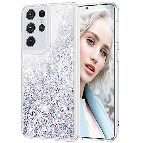 Maxdara Compatible Galaxy S21 Ultra Case, Galaxy S21 Ultra Glitter Case Girly Women Shiny Bling Sparkle Luxury Pretty Soft TPU Protective Phone Case for Samsung Galaxy S21 Ultra (Silver)