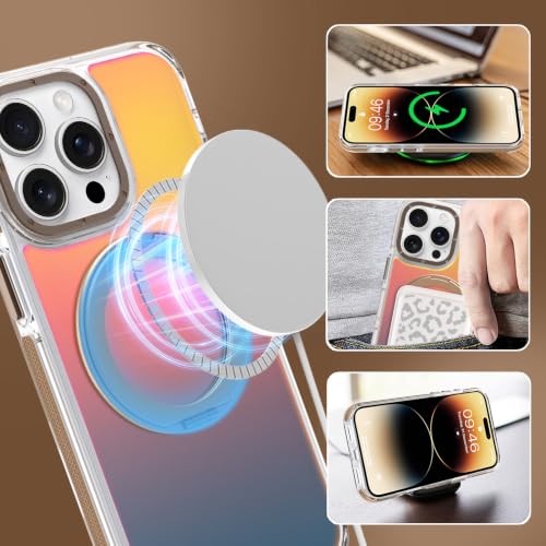 Image of Magnetic for iPhone 14 Pro Max Case with 360 Stand [Compatible with Magsafe] [Fluorescent Design] [1 Screen Protector] Slim Translucent Matte Case for iPhone 14 Pro Max 6.7 inch, Desert