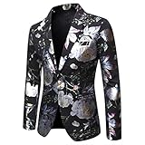 ❣Modedesign - modische florale Dinner- und Hochzeitsanzugjacke, kontrastierendes Schalrevers, zwei Vordertaschen, eine Brusttasche, eine Innentasche und ein Knopfverschluss. Das einzigartige Stickmuster und der Goldfaden machen die Jacke luxuriös und dezent