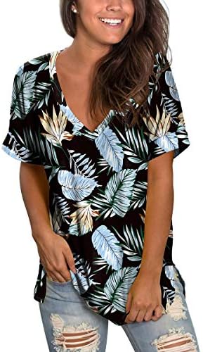 Summer Tops for Women Boho Ladies Tee Shirts Flowers Loose Tshirts Short Sleeve XL