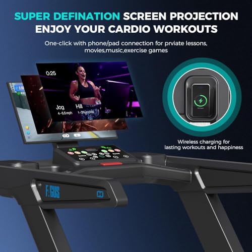 Image of Premium Motorized Treadmill with Screen Projection, 15% Auto Incline Run Mill with 3.0HP Powerful Motor, 22 inch Wide Deck, Shock Absorption, Quiet Walking Pad Treadmill for Home Gym