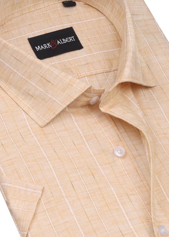 Image of MARK & ALBERT Men's Striped Half Sleeves Regular Fit Shirt | Stretchable Fabric