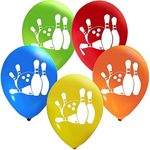 Bowling Balloons - 12 Inch Latex - 2 Sided Print (16 Pieces) for Birthday Parties or Any Other Event Use - Fill with Air or Helium Cover