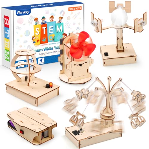 Image of Poraxy - STEM Kits for Kids 8-10-12 Years, 5 Wooden 3D Puzzle Games, Construction Projects, Educational Experiments, Toys for Ages 8-13 Years, Gifts