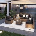 Aoxun 7 Piece Outdoor Patio Furniture Set with Coffee Table, Outdoor Patio Furniture Sets with Waterproof Cover and 4'' Cushion, Wicker Rattan Outdoor Conversation Set for Backyard, Peacock Blue