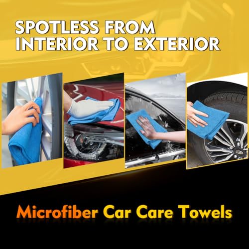 Image of HOMEXCEL Microfiber Cleaning Cloths 100 Pack, Highly Absorbent Microfiber Towels for Cars, Blue Shop Towels 11.5 x 11.5 inch, Lint Free Cleaning Rags for House, Kitchen and Car