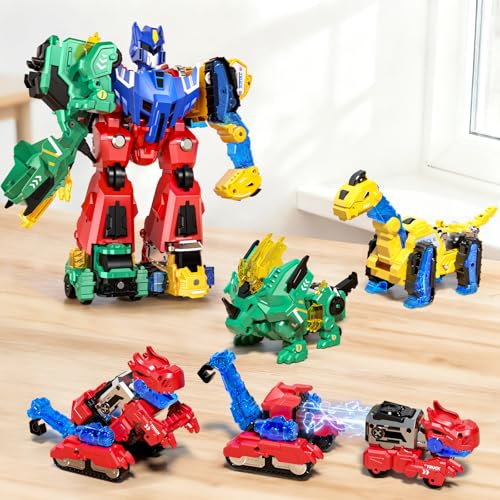 Eohemeral 6-in-1 Dinosaur Transforming Robot Toys Set,STEM Toy Combine Dinosaur Transform into...