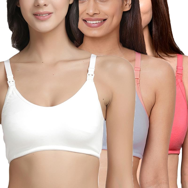 Image of Inner Sense Organic Cotton Bamboo Nursing Bra for Women I Non Padded Feeding Bra with Keyhole Back Design I Wire Free Maternity Innerwear with Full Coverage