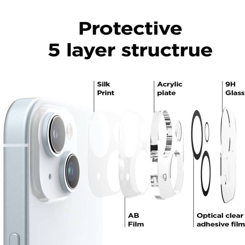 Image of XYKOS Tempered Glass iPhone 15 / iPhone 15 Plus Camera Lens Protector Truly Shatterproof,Scratch-Resistant,9H Hardness,Anti-Fingerprint Tempered Camera Screen Protection Film Accessories,Transparent