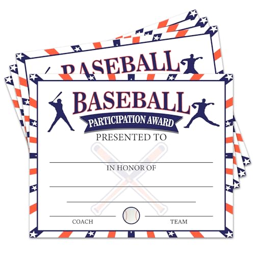 Certificates of Achievement 25 Baseball Award Certificates Sports Achievement Award Certificates Encouraging Gift for Students Baseball Teams 8 x10 Inch Baseball Party Celebrate Supplies