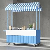 Outdoor Vendor Cart, Portable Mobile Food Trailer with Canopy, Heavy Duty Wrought Iron Tabletop and Wheels, Vending Stand for Street, Markets, Party Events