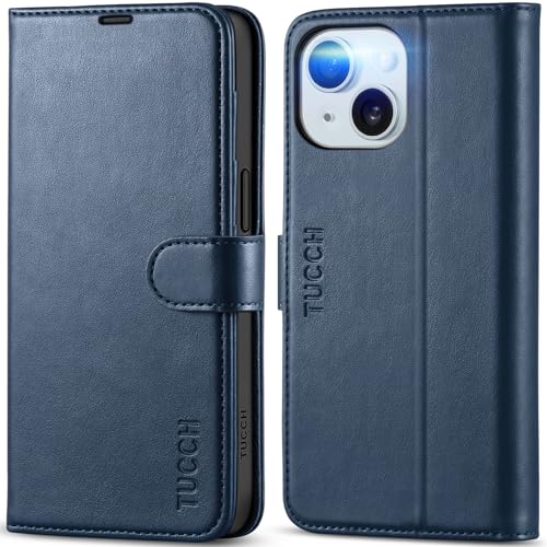 Housse iPhone 15 antichoc porte-carte cuir synthétique bleu TUCCH