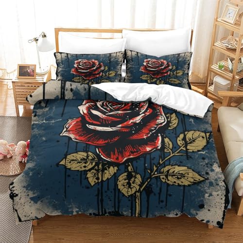 Housse de couette microfibre avec fermeture éclair roses anciennes 3D