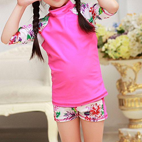 Baby Toddler Girls Two Pieces Swimsuit Set Girls Long Sleeve Bathing Suit Sunsuit Rash Guards UPF 50+(Hot Pink, 4-5T(Height:45.3"-49.2"/115-125cm)/XL) - Thumbnail 5