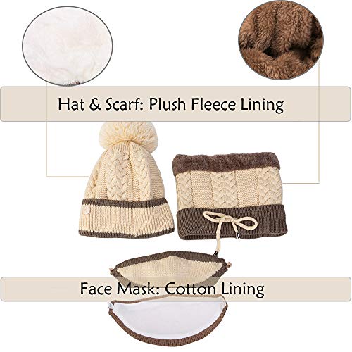 Winter Hat Scarf Set for Women Knit Fleece Lining Beanie Scarf Mouth Cover Set3