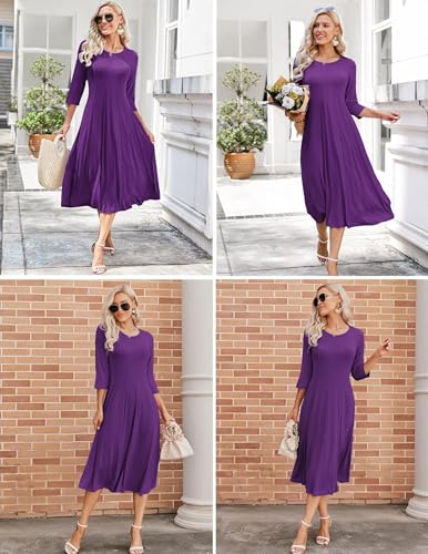 Image of HOTOUCH Women's 3 /4 Sleeve A-line and Flare Midi Long Dress
