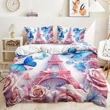Funda Nordica Cama 90 Patrón Rosa Microfibra Funda Nórdica 135X200,Funda Edredon 3 Piezas Transpirable Nordicos Bedding,2 Fundas De Almohada 50X75Cm