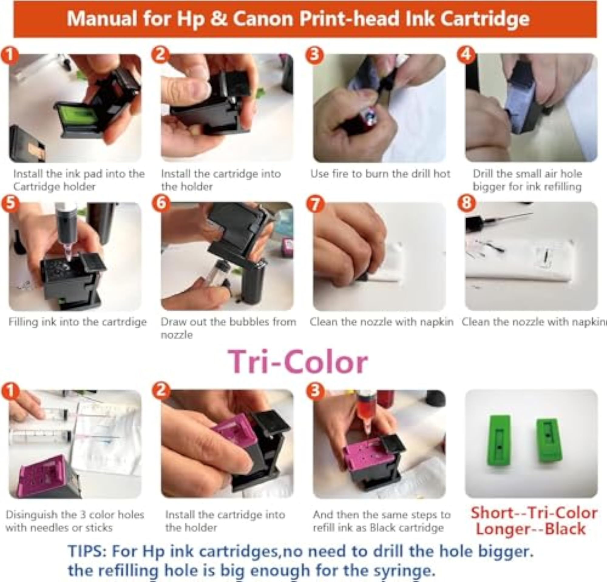 Refill KIT for HP 682 Ink Cartridge Compatible Jet Printer
