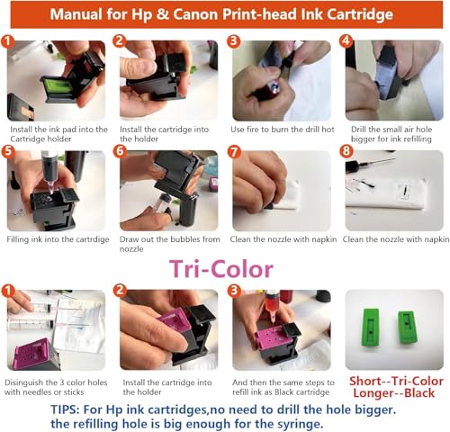 Image of VERENA Refill Kit Compatible for Canon Pixma E470, E470, E477, E400, E410, E417, E560, E3370, E4570, MG2577S Printers Cartridges (4BK & 4 Syring)