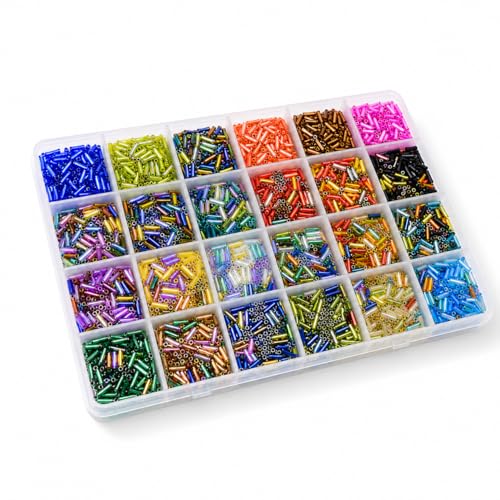 Image of Mandala Crafts Glass Seed Beads for Beadwork - 7500 Pcs 2 X 6.5mm Mixed Bulge Tube Small Rocaille Beads for Jewelry Making, Necklace Bracelet Earring Craft Supplies