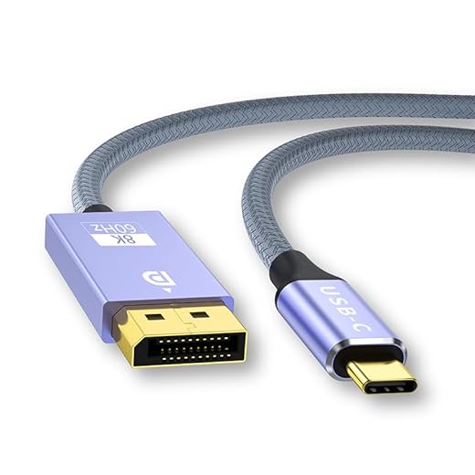 2M Cabo USB C para DisplayPort 1.4 8K a 60 Hz 4K a 240 Hz Thunderbolt 4/3 para cabo DisplayPort USB C para DP 1.4 32,4 Gbps trançado compatível com iPhone, MacBook Pro/Air, iPad, Mac M
