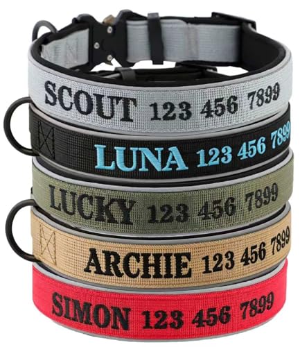 Personalized Embroidered Dog Collar with Name & Phone Number, Reflective Custom Pet Collar, Adjustable Heavy Duty ID Collar for Small Medium Large Dogs
