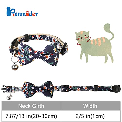 Image of Cat Collar Breakaway with Bells,Cute Cat Bow Tie,1 Pack Safety Kitten Plaid & Flower Collar for Girl Boy Male Cats(Dark Blue /Flower)