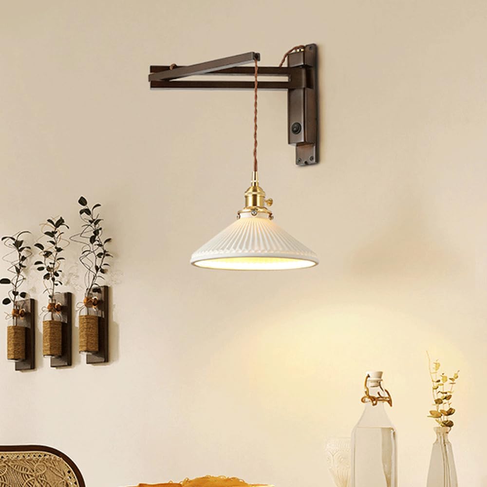 Vintage przemysłowa składana lampa ścienna regulowany kinkiet teleskopowy czarny orzech ceramiczny oprawa do salonu sypialni restauracji korytarza oświetlenie kuchni.