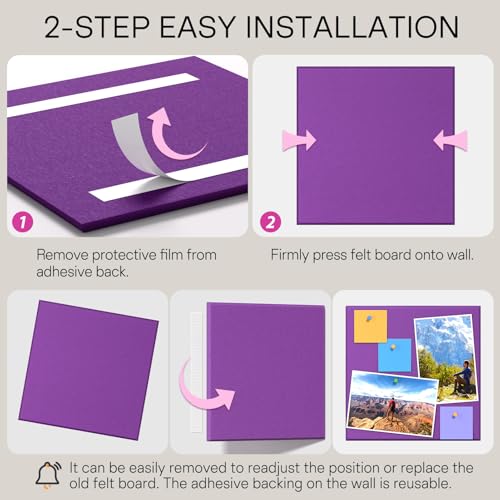 Image of MaxGear Felt Bulletin Board 48 inch x 36 inch, Violet Felt Wall Tiles Wall Decor