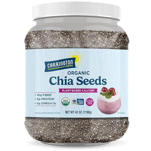 Carrington Farms Organic Chia Seeds 42 oz (2 lb 10 oz) – USDA Organic, Non-GMO, High in Omega-3 & Fiber – Bulk Resealable Jar for Smoothies, Meal Prep & Daily Use