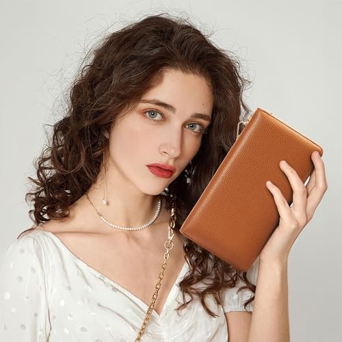 Image of Chelmon Women's Vegan Leather Clutch Wallet with Zip, Hand Strap, Large Capacity